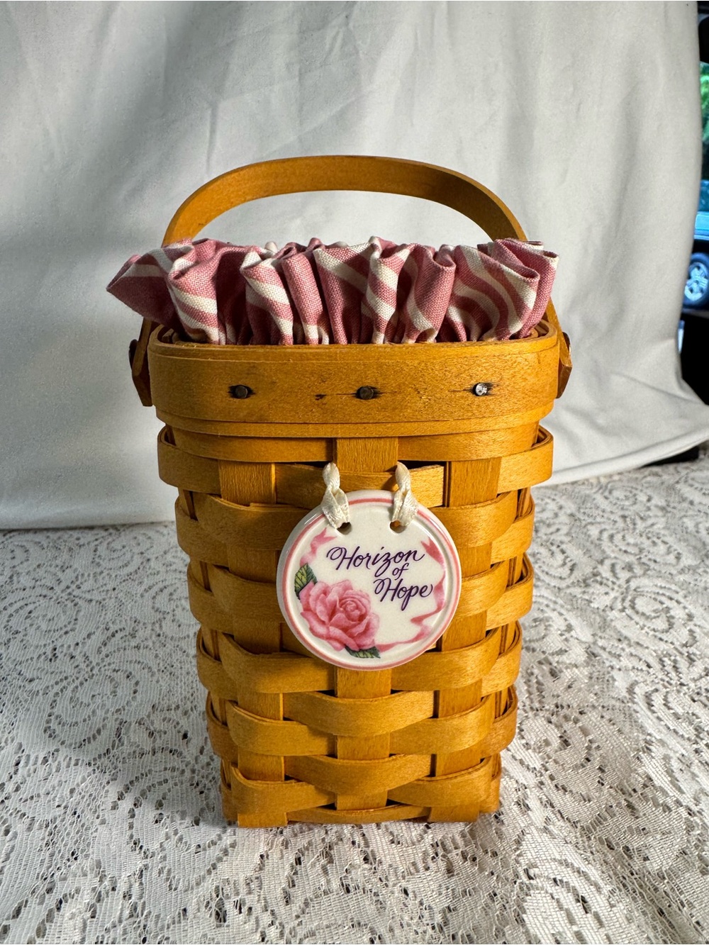 Longaberger Horizon of Hope Basket with Liner, Plastic Protector and Tieon 1998